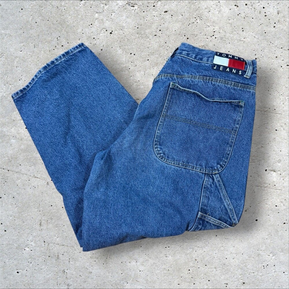 Vintage Tommy Hilfiger Mens 36x30 Baggy Carpenter Jeans Flag Patch Y2K 90s